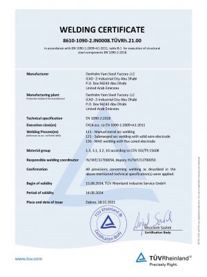 EN 1090-2-Welding Certificate
